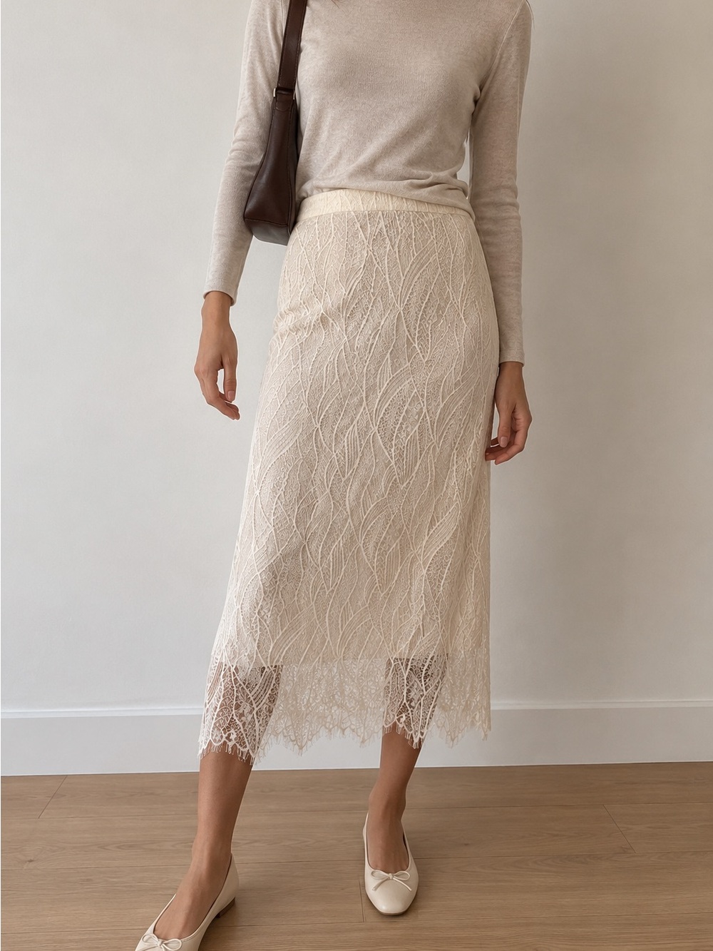 Comptoir Des Cotonniers White Lace Midi Skirt